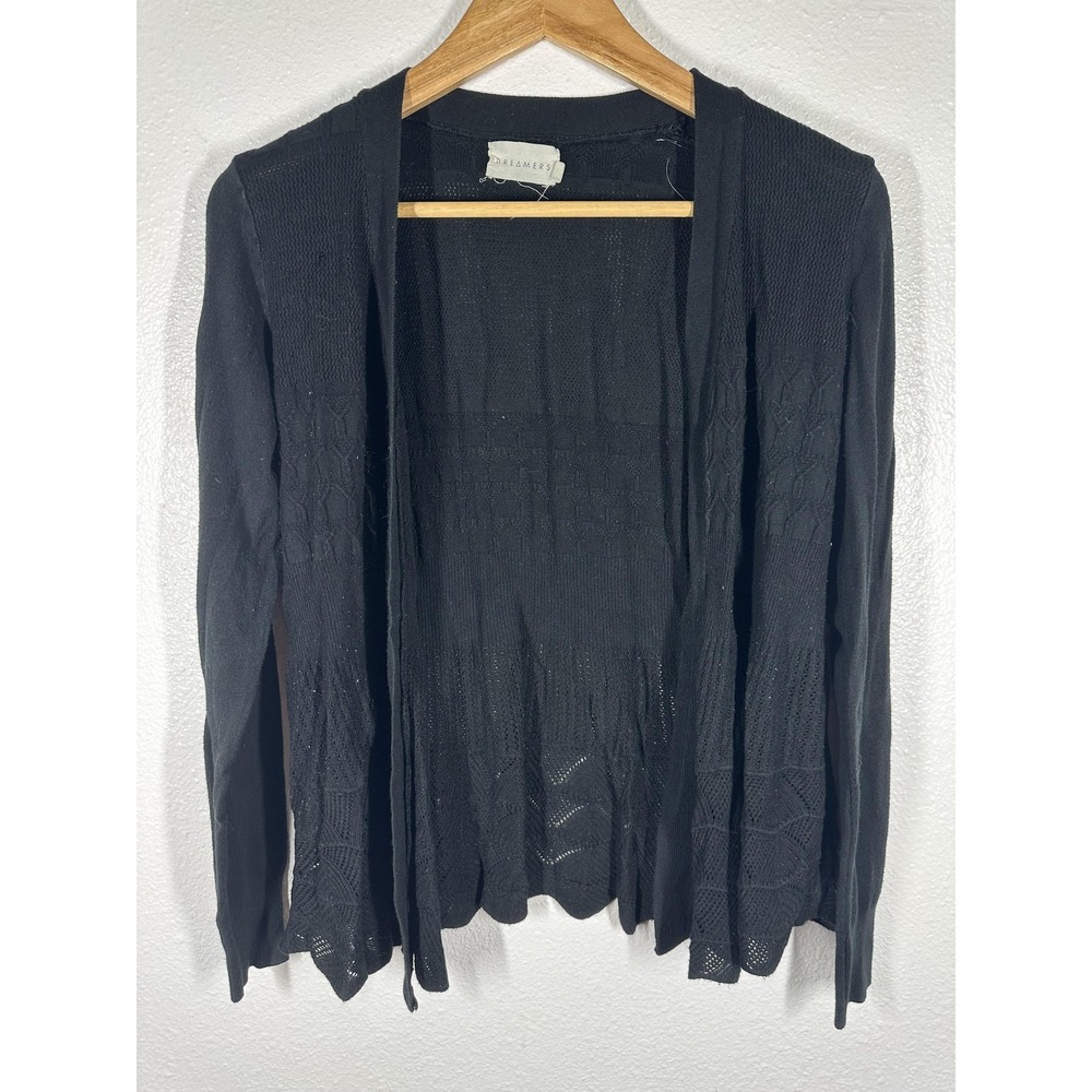 Dreamers Sweater‎ Cardigan Womens XL Black Open Knit Tie Front Lightweight Boho